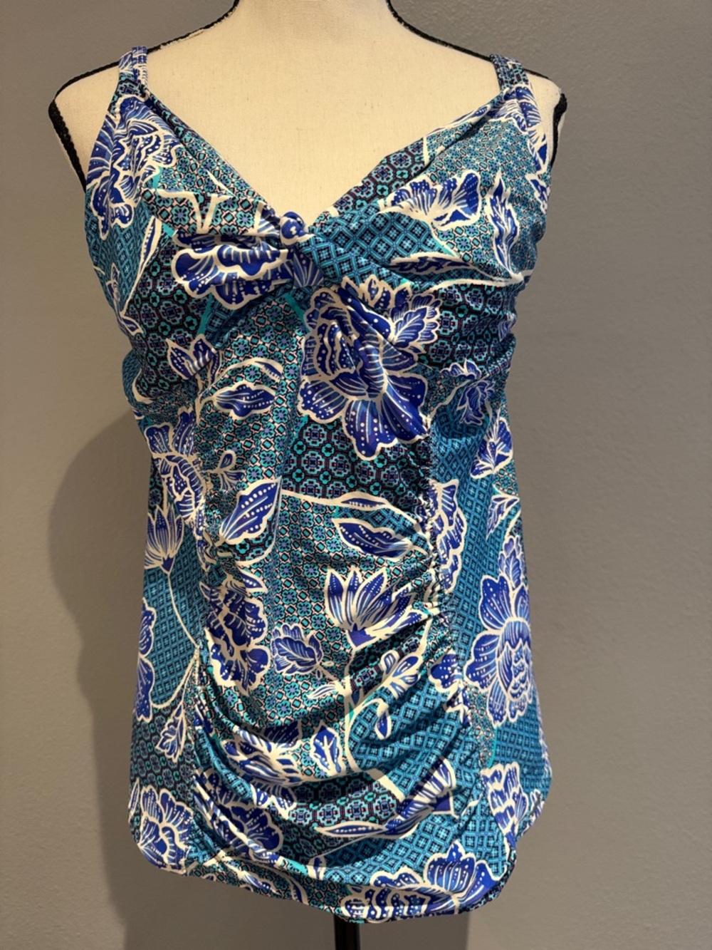 Sunseeker Blue Floral Twist-Front Bathing Suit Tank Top
